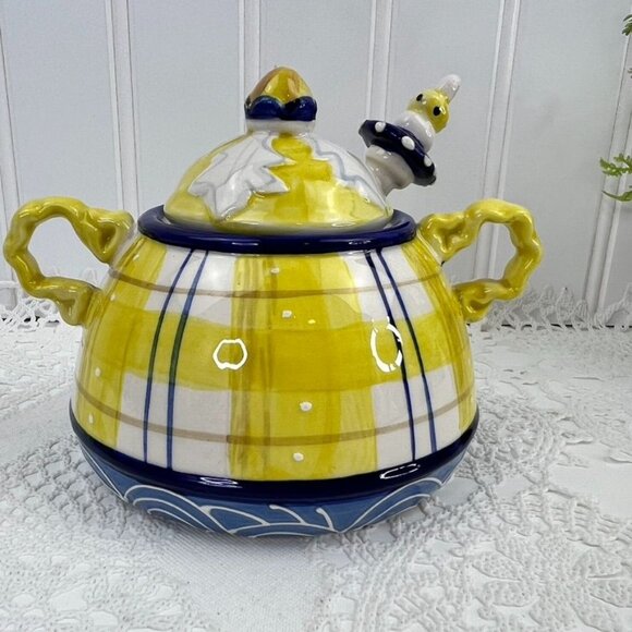 Blue Sky Sugar Bowl & Creamer Set With Spoon By Heather Goldminc Country Ceramic - Picture 16 of 16